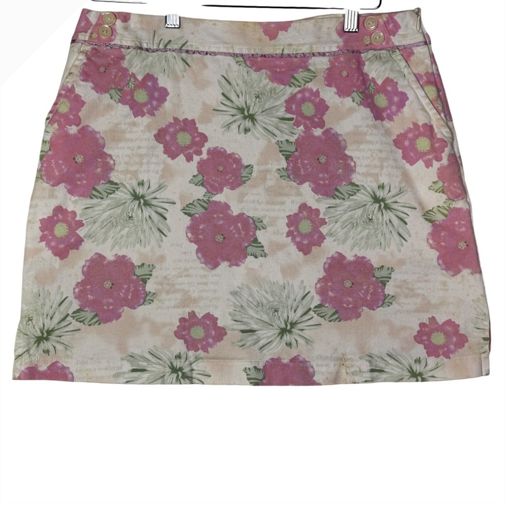 AW Golf Womens 14 Pink Floral Script Skort Cotton Stretch Tennis Cottagecore